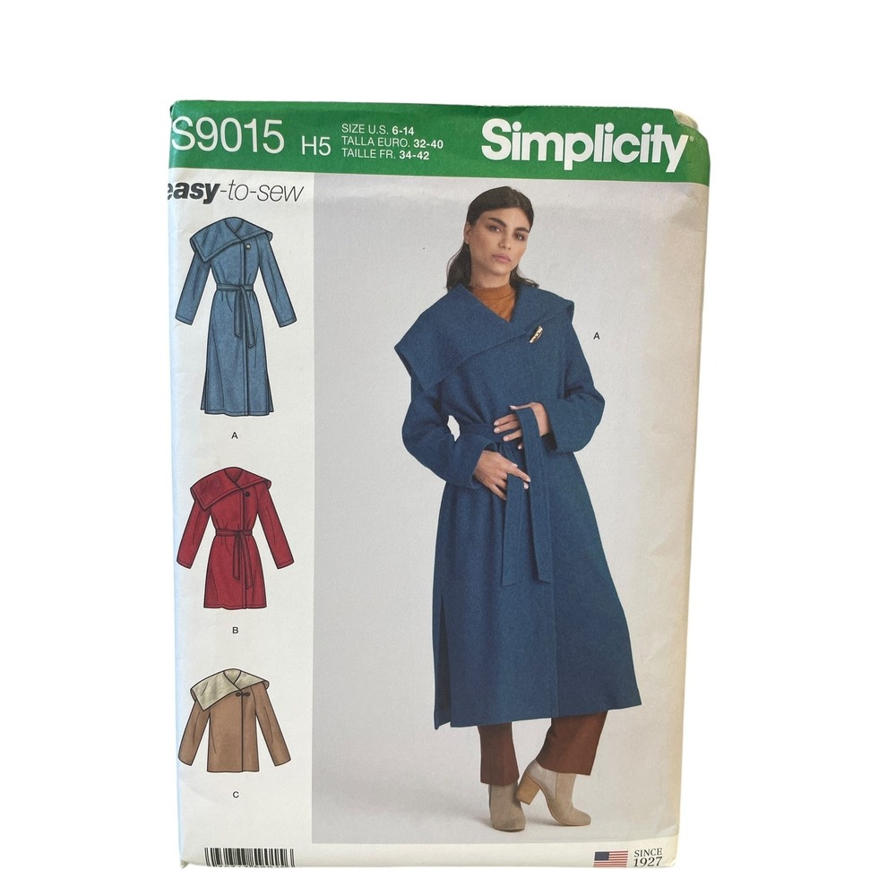 Simplicity S9015 Coat Sewing Pattern Misses Size 6-14 Easy Wide Collar Jacket